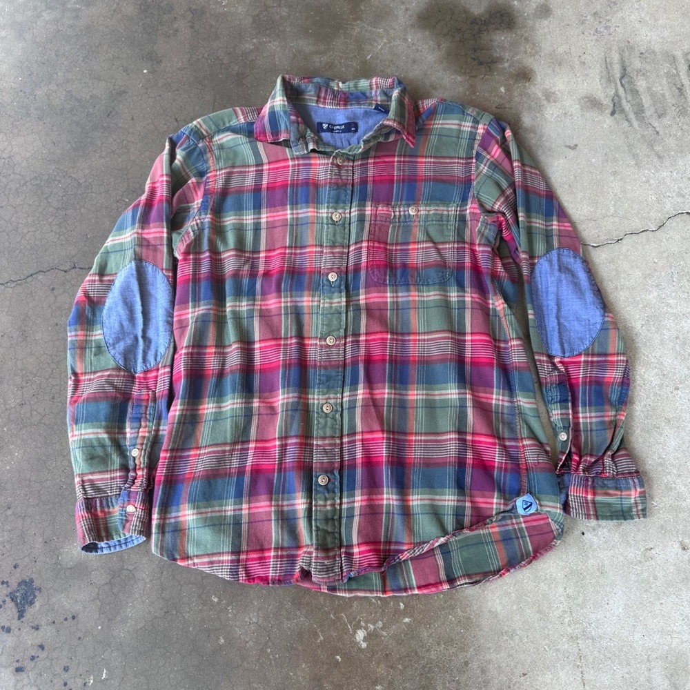 Cremieux Plaid Button Down Mens Size M Multi Color Excellent Elbow Patches